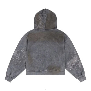 Sudadera con Capucha Premium de Algodón Pesado con Lavado Ácido, Adornada con Pedrería, Estilo Vintage Oversize, Streetwear, con Logotipo Personalizado - Product Image 2