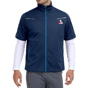 Chaqueta casual de verano para hombre, de manga corta, con media cremallera, cuello tipo jersey, tejido de malla elástica y logo frontal. - Product Image 1