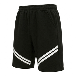 Pantalones Cortos Bermuda de Poliéster para Hombre, Color Negro, con Doble Raya Diagonal Blanca, Cintura Elástica, Secado Rápido, Transpirables, Estampado por Transferencia de Calor - Product Image 1