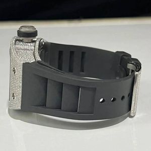 Luxury Men's Diamond <b>Watch</b> Square <b>Case</b> Sapphire Crystal Analog Dial Roman Numeral Silicone Band ETA Quartz Movement 10m Water - Product Image 3