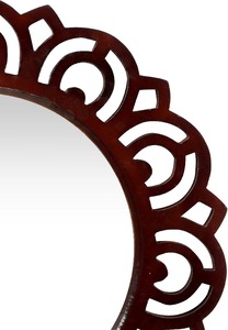 Urban Store Scandinavian Design Glass Wall <b>Mirror</b> Beveled Edge Walnut Color 16x16 Inch Handcrafted Floral Carving for Bathroom - Product Image 6