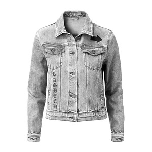 Veste en jean délavé style vintage avec col élégant, logo personnalisé, vente en gros, fabricant et fournisseur de vêtements de mode - Product Image 1