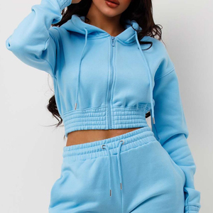 Custom Women Vintage Wash Crop Jacket High Waisted Shorts <b>Set</b> Cotton Hooded 2 Piece Outfit Spring Fall Tracksuit - Product Image 6