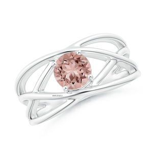 Bague solitaire ronde en pierre précieuse rose poudré pour femme avec bande croisée ajourée artistique en or 10K 14K 18K et argent 925 935 - Product Image 2