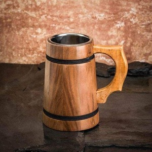Mug à bière ou à café en bois rustique naturel, fait main, style japonais, écologique, vaisselle décorative - Product Image 2