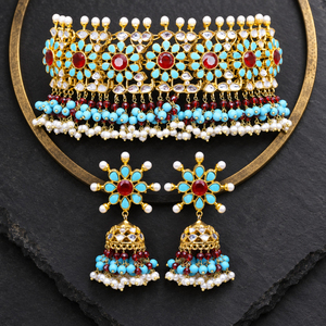 Wholesale Gold Plated Multicolor Kundan <b>Pearl</b> Choker Necklace Earrings <b>Set</b> Bridal Jewelry Bulk Order - Product Image 3