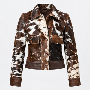 Women's Brown Cowhide Winter Woven Safari Jacket Turn Collar <b>Button</b> Front Cotton Filled Wool Lined Western Prairie Chic <b>Coat</b> - Product Image 1