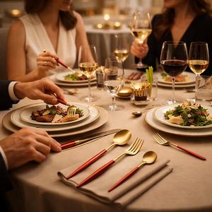 Juego de Cubiertos de Lujo de la Mejor Calidad, Acero Inoxidable, Color Rojo, Acabado Mate, Diseño Clásico en Oro Cepillado para Restaurantes - Product Image 3