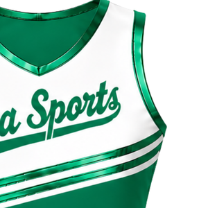 Maillot de cheerleading vert sans manches, crop top personnalisé, uniforme sportif d'équipe, tenue athlétique de performance, vêtements d'entraînement - Product Image 3