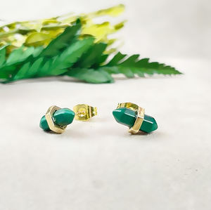 Double Point Malachite Gemstone Stud <b>Earrings</b> 11x5mm | 925 Sterling <b>Silver</b> Gold Plated <b>Women</b>’s Fashion <b>Earrings</b> Wholesale - Product Image 4