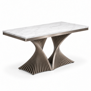 Contemporary <b>White</b> Marble <b>Console</b> <b>Table</b> with Twisted Metal Pedestal Base for Elegant Living Room and Modern Home Decor - Product Image 1