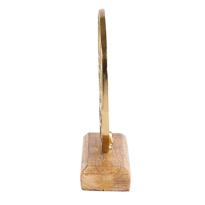 Sculpture en métal artisanale Arbre de Vie, finition dorée, accent décoratif de table avec base en bois pour la décoration intérieure - Product Image 2