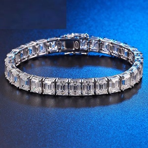Bracelet tennis en moissanite couleur D, taille émeraude brillante, 3*5mm, testée et certifiée, 10 carats au total, en argent original, pour femme - Product Image 1