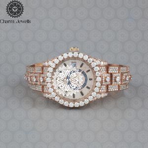Montre de luxe pour homme Charm_Jewells en acier inoxydable, or rose, incrustée de diamants, analogique, mécanique, cadran de 40 mm, verre, fermoir papillon - Product Image 2