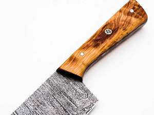 Couteau de Chef Artisanal en Acier Damas à Haute Teneur en Carbone de 8 Pouces, Manche en Bois d'Olivier, Manche Intégral, Mosaïque de Pins, pour Préparation Culinaire et Tranchage - Product Image 4