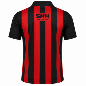 Men Red Black Striped Referee <b>Shirt</b> Half <b>Zip</b> Polo Collar Chest Pocket Short Sleeve Professional Football Officials Game Jersey - Product Image 2