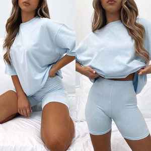 New Custom Casual Wear Natural Tone High Elasticity Material Short Sleeves High Quality Women Summer <b>Set</b> - Product Image 3