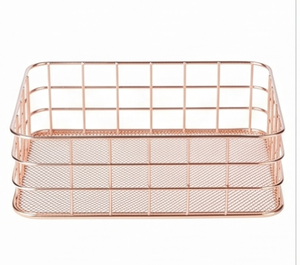Fine Quality Rectangular Metal Wire <b>Storage</b> <b>Basket</b> Rose <b>Gold</b> Stackable Modern Design Multi Purpose Neatening Organizer - Product Image 3