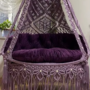 Large <b>Macrame</b> Hanging Chair,<b>Macrame</b> Swing,Purple <b>Macrame</b> Chair,Housewarming Gift,Pearl beaded,Ultra Quality <b>Macrame</b> Swing - Product Image 1