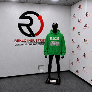 Sweat-shirt à capuche vert surdimensionné personnalisé avec imprimé graphique 'Rich Letter Money Stack' style streetwear pour hommes, vente en gros - Product Image 3