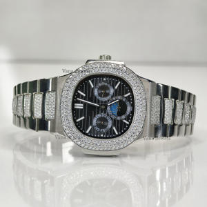 OEM Vente en gros 41mm en acier inoxydable Montre pour homme entièrement glacée Moissanite Quartz Luxe Hip Hop Style Diamant Montre Analogique Verre - Product Image 5