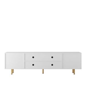 Metà del secolo moderno supporto TV in legno per 80 pollici TV LED centro di intrattenimento con 4 porte e finiture scanalate - Product Image 5