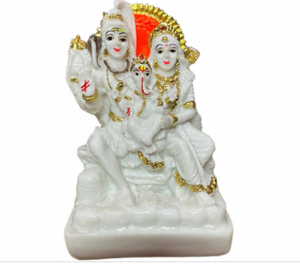 Idole Shiva Parivar en or blanc de 5 pouces, finition marbre, Shiva Parvati Ganesha Murti pour la maison, le temple, le bureau, le salon et la salle de séjour - Product Image 5