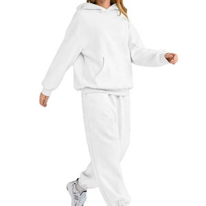 Ensemble de survêtements à capuche pour femmes, style streetwear, 100 % coton, design personnalisable, dernière mode, pull court et pantalon de survêtement - Product Image 2