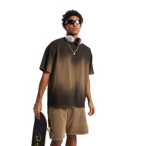 Venta caliente verano 180gsm 100% algodón tejido ácido lavado cera impreso corte Retro Regular Fit Casual hombres camisetas diseño único - Product Image 1