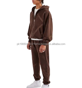 Chándales de Invierno para Hombre de Alta Calidad, Lavado Ácido, Pedrería, 100% Algodón, Transpirable, Resistente al Viento, Logotipo Personalizado Serigrafiado, Ropa Urbana - Product Image 6