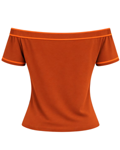 T-shirt orange pour femme, épaules dénudées, avec bordure contrastée, manches courtes, coupe ajustée, décontracté, haut d'été, fabricant OEM personnalisé - Product Image 4