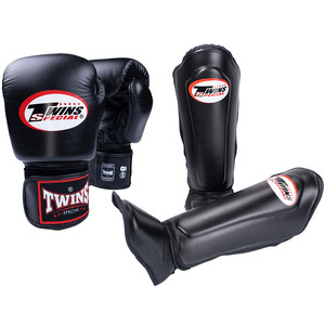 Guantes de Boxeo Negros Hechos a Medida, Protectores de Tibia con Cierre de Gancho y Bucle, Kit Profesional de Sparring, Muay Thai, Kick Boxing, Cuero Genuino - Product Image 1