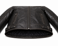 Blouson moto homme en cuir véritable noir, col montant, fermeture éclair, coupe ajustée, style motard, pour l'automne