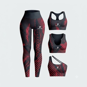 Conjunto de Yoga de 2 Piezas: Leggings de Cintura Alta con Textura Acanalada y Sujetador Deportivo Racerback con Bloques de Color, Ropa Deportiva sin Costuras - Product Image 5