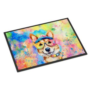 Corgi Hippie Dawg Doormat Non Slip Washable Low Pile 24H X 36W <b>Indoor</b> Outdoor Front <b>Door</b> <b>Mat</b> for Entryway - Product Image 1