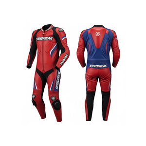 ชุดแข่งรถมอเตอร์ไซค์ Speedfreak สีแดงน้ำเงิน หนังแท้ แขนยาว สำหรับผู้ชาย ทุกฤดู - Product Image 1