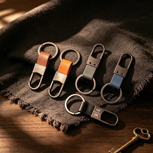 Luxury Stainless Steel <b>Carabiner</b> <b>Keychain</b> With Leather Strap Embossing Printing Rectangle Shape Hard-Wearing Design - Product Image 6