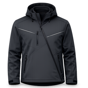 Veste Softshell Minimaliste à Capuche, Fermeture Éclair Asymétrique, Résistante à l'Eau, Coupe-Vent, Vêtement d'Extérieur Moderne - Product Image 1