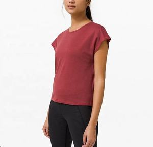 Women's <b>Red</b> Cap Sleeve <b>Crop</b> <b>Top</b> O-Neck Short Sleeve Casual Solid Color Knitted Cotton Breathable T-Shirt Spring Summer Wear - Product Image 3
