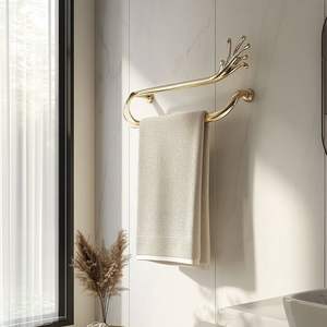 Support mural porte-serviettes en laiton massif, style contemporain, barre porte-serviettes de luxe en laiton pour salle de bain - Product Image 2