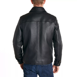 Veste en cuir professionnelle pour homme Clush 2026, style streetwear, avec logo frontal, en peau de mouton, col montant, vente chaude, OEM/ODM - Product Image 1