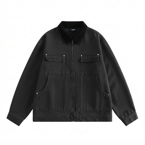 Navy Blue Men's Denim <b>Jacket</b> Casual Winter Hooded Full-Zip Anti-Bacterial Breathable Eco-Friendly <b>Fleece</b> <b>Lining</b> Embossed - Product Image 4