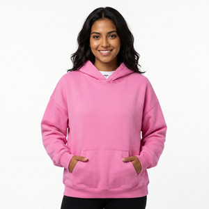 <b>Pink</b> Oversized Hooded <b>Sweatshirt</b> Unisex Solid Color Cotton Fleece Casual Pullover Autumn Streetwear Style - Product Image 6