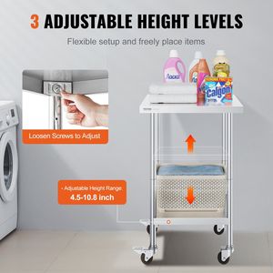 โต๊ะทำงานสแตนเลสแบบหนาพิเศษ ขนาด 24 x 24 x 38 นิ้ว รับน้ำหนักได้ 700 ปอนด์ พร้อมล้อ 4 ล้อ สำหรับครัวเชิงพาณิชย์ ผลิตจากเหล็กกล้า - Product Image 5