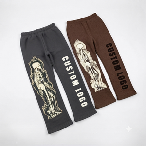 Pantalon de jogging décontracté en coton pour homme, taille élastique, poids moyen, avec logo personnalisé et motif lettres imprimé sur la jambe gauche, collection automne - Product Image 1