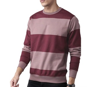 Sudadera de Cuello Redondo con Rayas Anchas Color Borgoña Malva para Hombre, Sudadera Informal de Manga Larga para Otoño e Invierno - Product Image 1