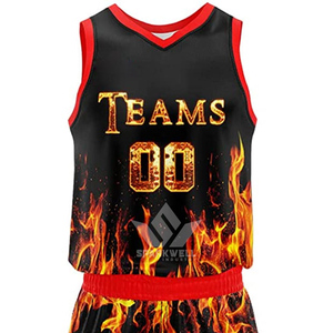 Ensemble de maillots de basket-ball personnalisés pour équipes, imprimé flamme noire, sublimé, col en V, sans manches, évacuation de l'humidité, vêtements de sport unisexes pour adultes - Product Image 3