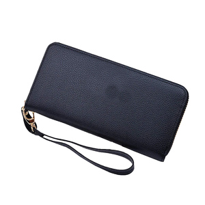 Women's Long Pu Wallet Zipper Closure Large Capacity Minimalist Design Daily Use <b>Wristlet</b> Bag Black RFID Blocking Polyester - Product Image 1