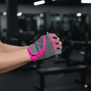 Gants de fitness demi-doigts en maille noirs et roses, anti-humidité, antidérapants, avec sangle de poignet réglable à boucle pour la musculation - Product Image 2
