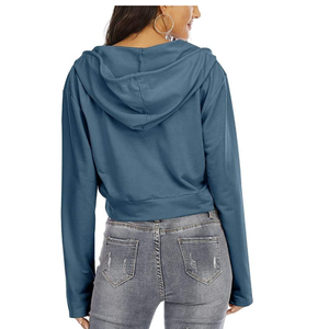Women's <b>White</b> <b>Cropped</b> Hoodie Long Sleeve Asymmetric V Neck Casual <b>Sweatshirt</b> Solid Color Knitted Breathable Spring Wear - Product Image 5